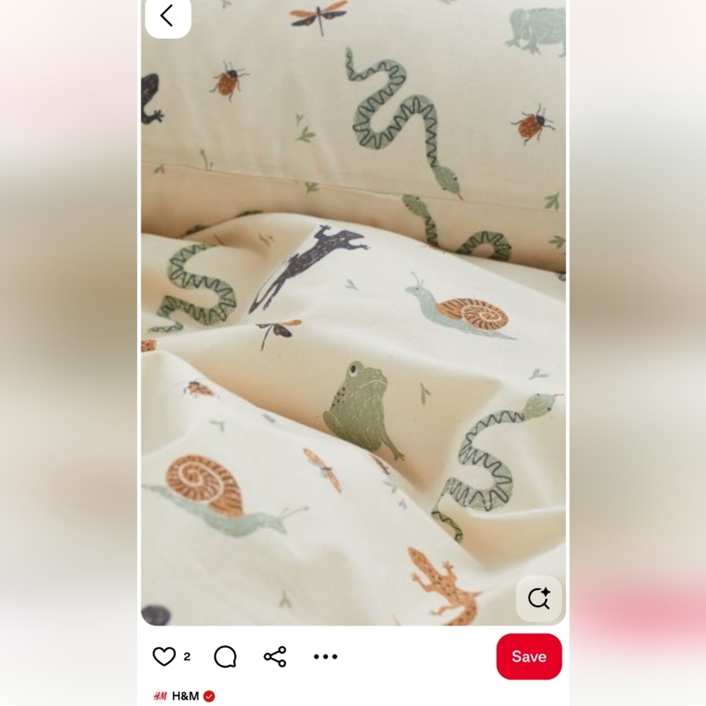 H&M Home Lizard Bug Frog Snake Animal Twin Duvet Cover